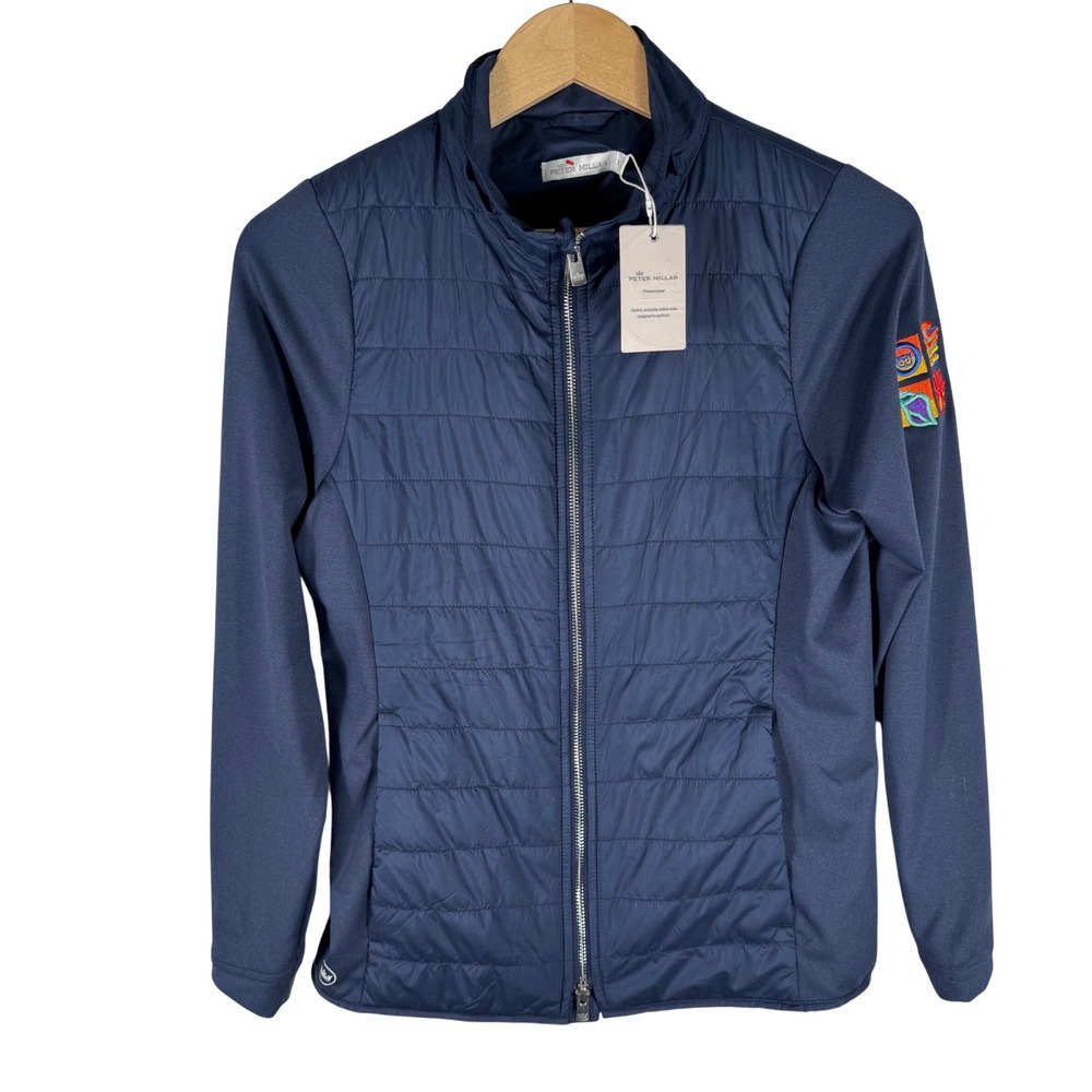 Peter Millar Quilted Hybrid Full Zip Jacket Womens M Navy Blue LS20EZ08 NEW